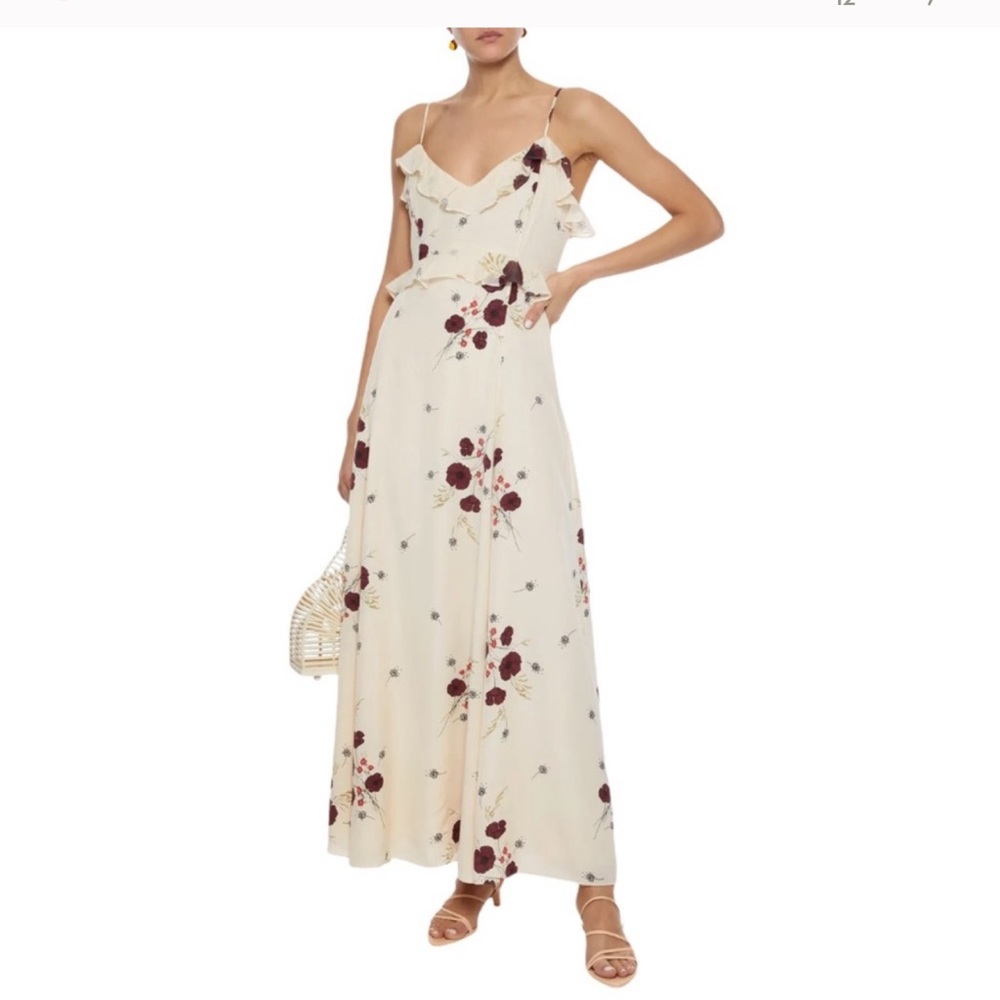 Joie Long Off-White Delicate Floral Silk Dress 0